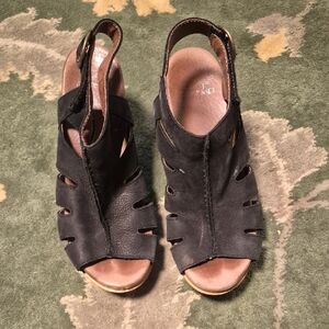 Dansko Black Open-Toe Leather Sandals
